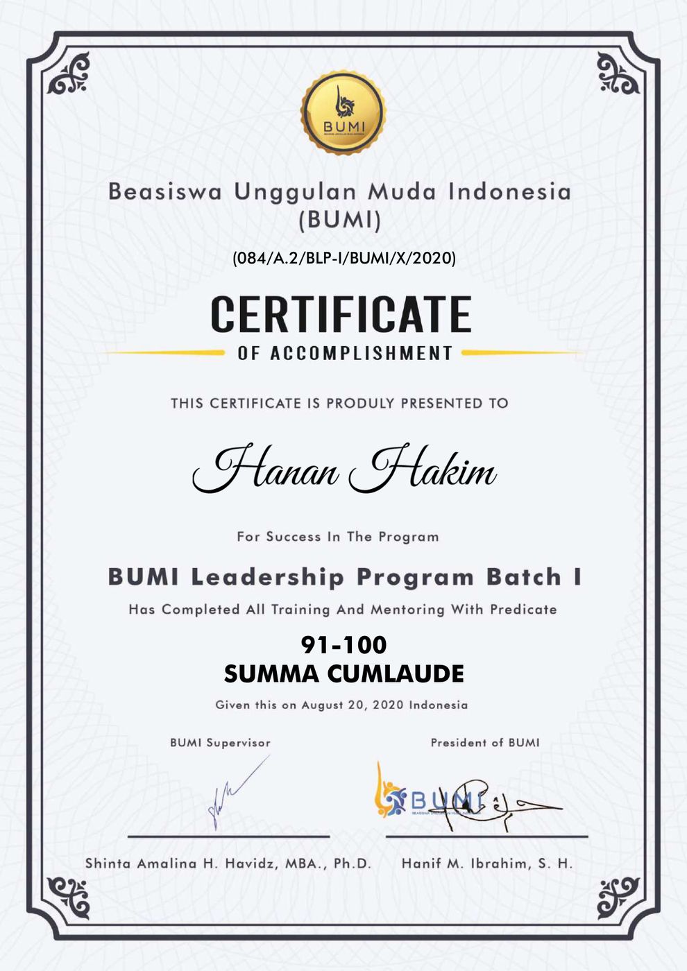 BUMI Leadership Scholar — Top 6